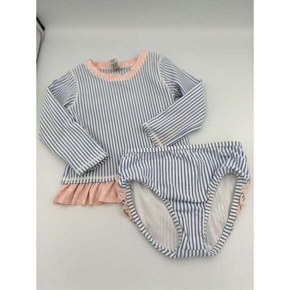 RuffleButts Toddler Girls Periwinkle Seersucker Long Sleeve Rash Guard Bikini Si - Picture 6 of 7